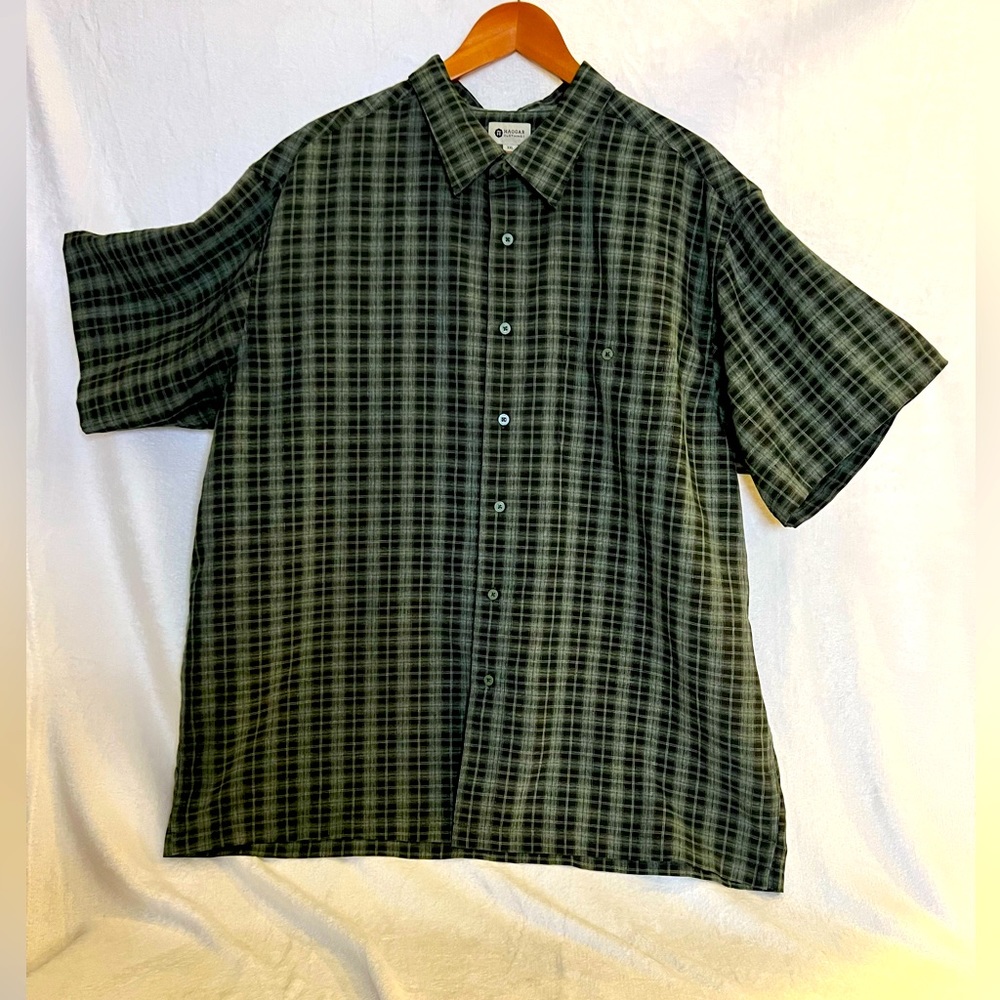 Mens XXL Haggar Black & White Plaid Button Down Shirt